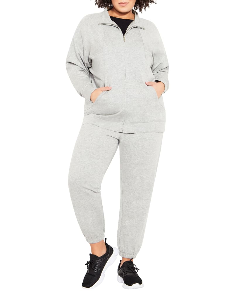 Front of a model wearing a size 14 Trina Batwing Jacket in Light Grey by Zim & Zoe. | dia_product_style_image_id:230373